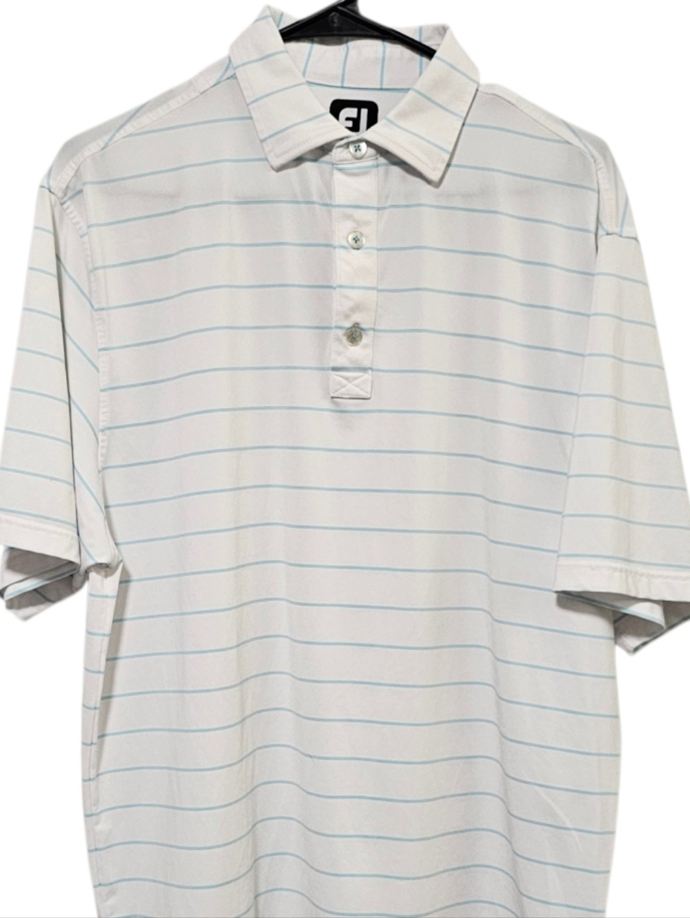FootJoy Men's White & Aqua Striped Performance Polo Casual Sport Size M